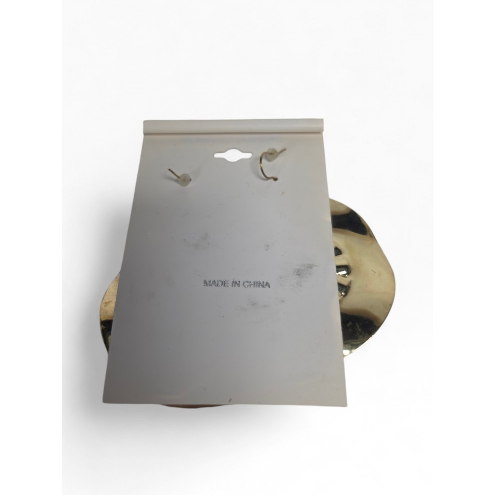 Large Pierced Gold tone Hammered Medallion Disc Earrings Boho Statement 2 1/4" - Picture 2 of 4